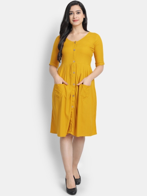 

Globon Impex Women Mustard Solid Fit and Flare Dress