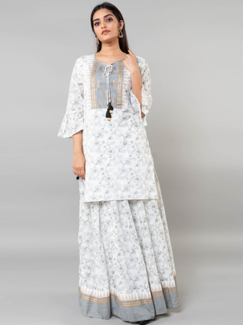

KLM Fashion Mall Women Off-White Printed Kurti with Skirt