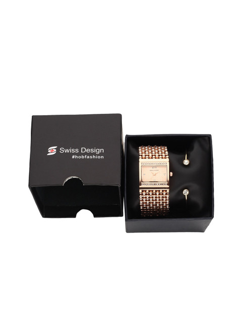 

Swiss Design Women Rose Gold-Toned & Gold-Toned Watch & Bracelet Gift Set