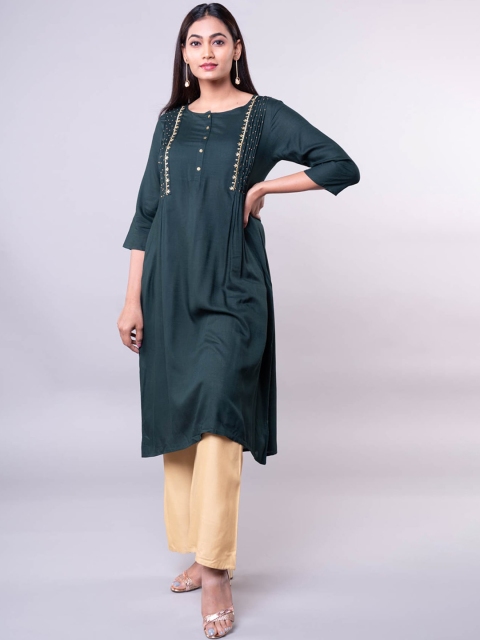 

KLM Fashion Mall Women Green Kurta with Thread Work