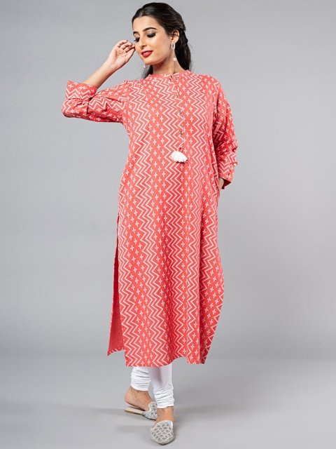 

KLM Fashion Mall Women Peach-coloured Chevron Printed Kurta