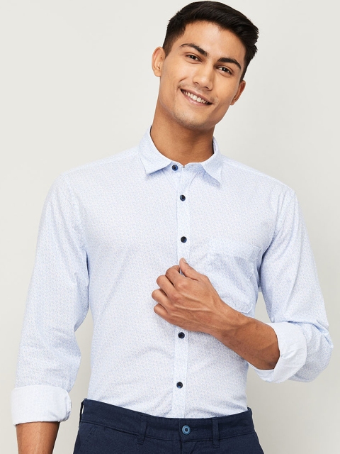 

CODE by Lifestyle Men White & Blue Slim Fit Printed Casual Shirt