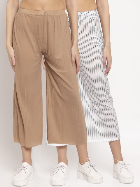 

KLOTTHE Women Pack Of 2 Beige & White Wide Leg Palazzos