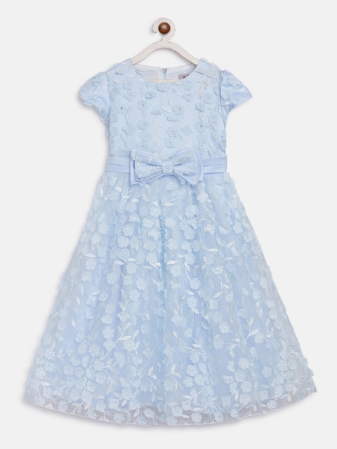 

Butterfly Blush Girls Blue Self Design Fit and Flare Dress