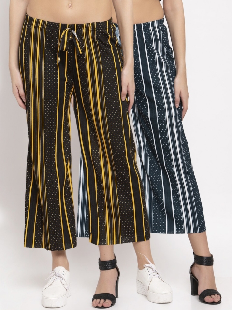 

KLOTTHE Women Multicoloured Set of 2 Striped Flared Palazzos, Multi