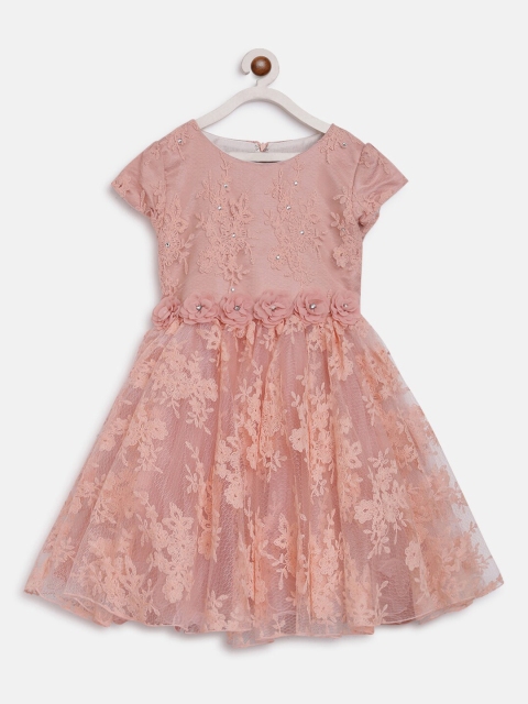 

Butterfly Blush Girls Pink Self Design Fit and Flare Dress