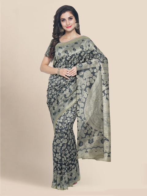 

KLM Fashion Mall Black Linen Blend Printed Banarasi Saree