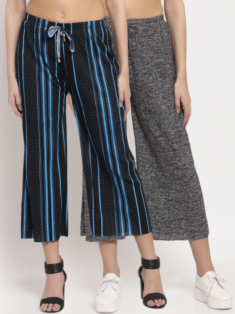 

KLOTTHE Women Pack Of 2 Wide Leg Palazzos, Black