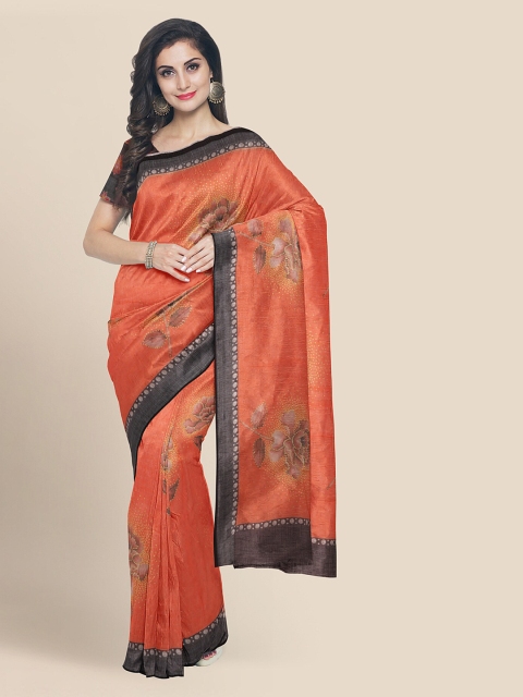 

KLM Fashion Mall Orange & Black Linen Blend Printed Banarasi Handloom Saree