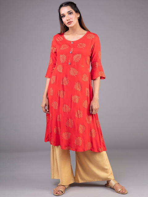 

KLM Fashion Mall Women Red Printed A-Line Kurta