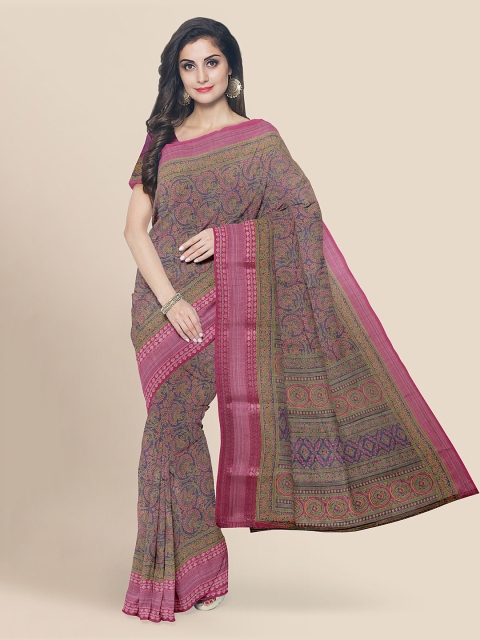 

KLM Fashion Mall Blue & Pink Linen Blend Printed Banarasi Saree