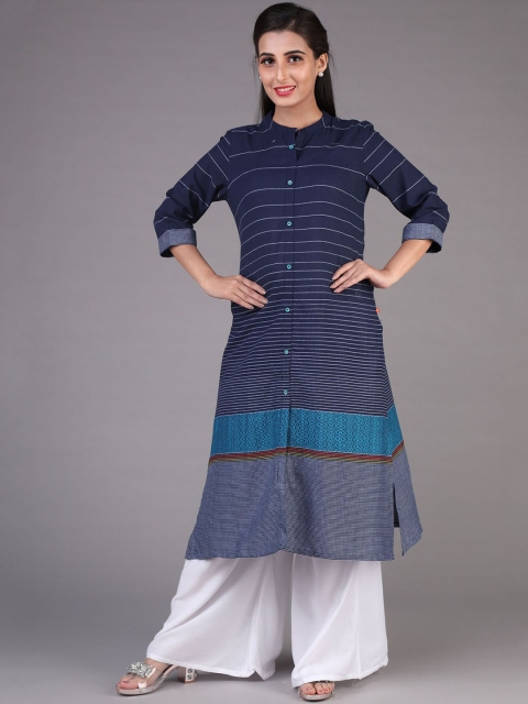 

KLM Fashion Mall Women Navy Blue Striped Straight Kurta