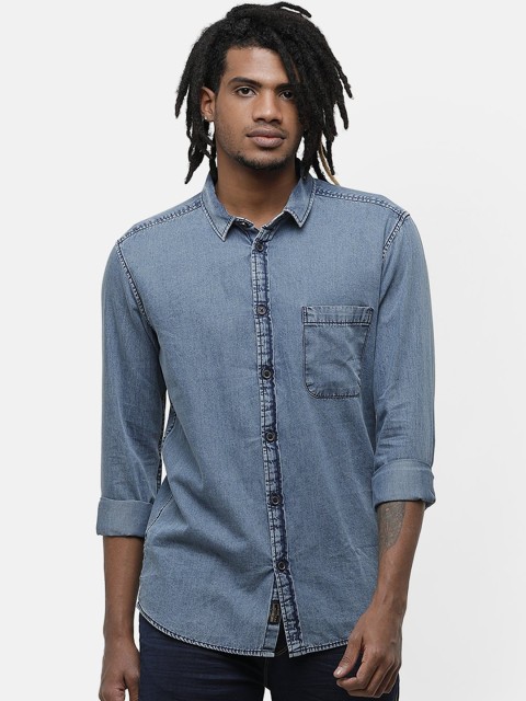 

Voi Jeans Men Blue Slim Fit Solid Cotton Denim Casual Shirt