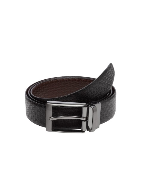 

WELBAWT Men Black & Brown Textured Leather Slim Reversible Belt