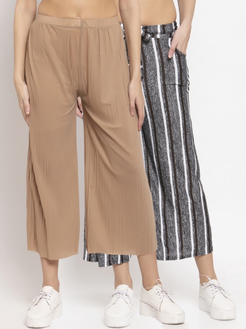 

KLOTTHE Women Pack of2 Multicoloured Striped Wide Leg Palazzos, Multi