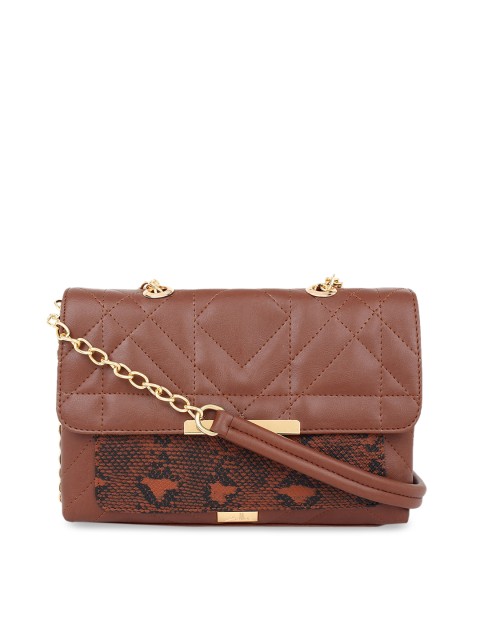 

yelloe Tan Brown & Black Animal Skin Textured Sling Bag