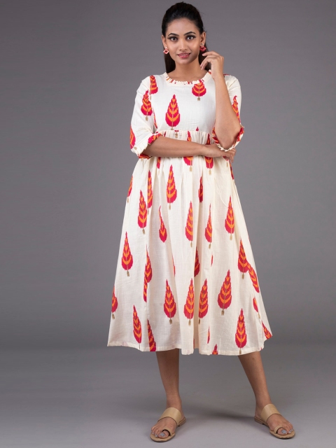 

KLM Fashion Mall Women Cream-Coloured & Pink Printed Kurta