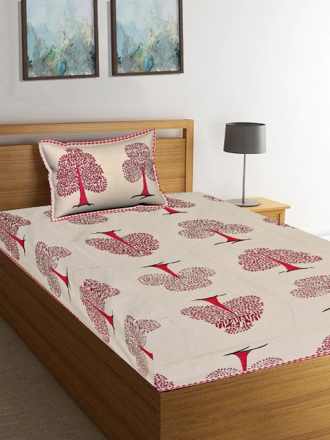 

Tistabene Red & Off-White Floral 180 TC Cotton 1 Single Bedsheet & 1 Pillow Cover