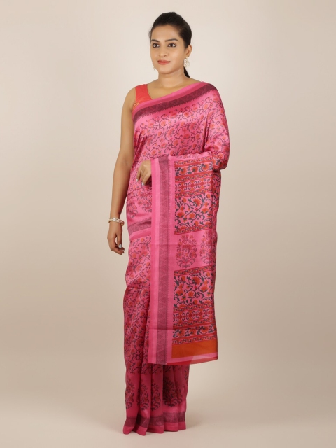 

Pothys Pink Printed Jute Silk Saree