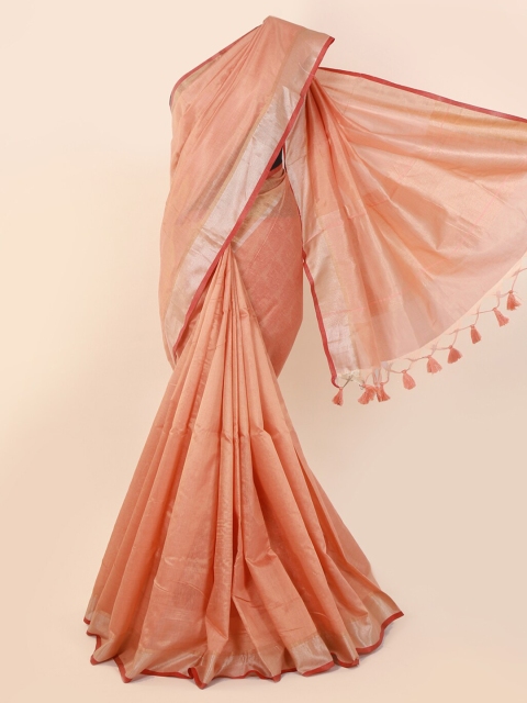 

Pothys Peach-Coloured Solid Tissue Saree
