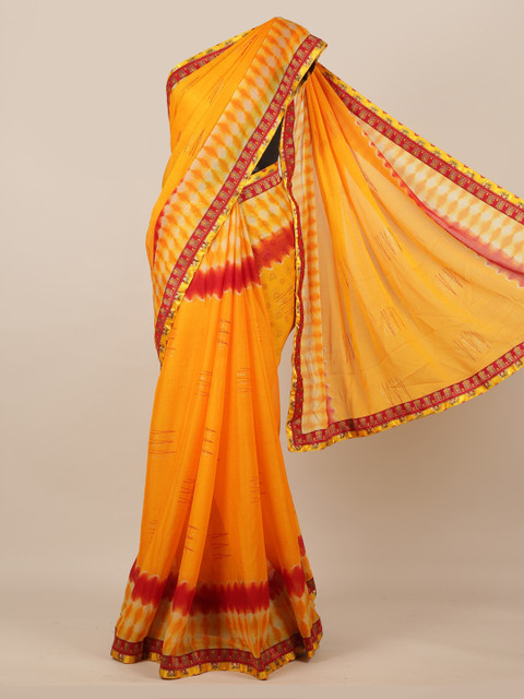 

Pothys Yellow Woven Design Poly Chiffon Saree