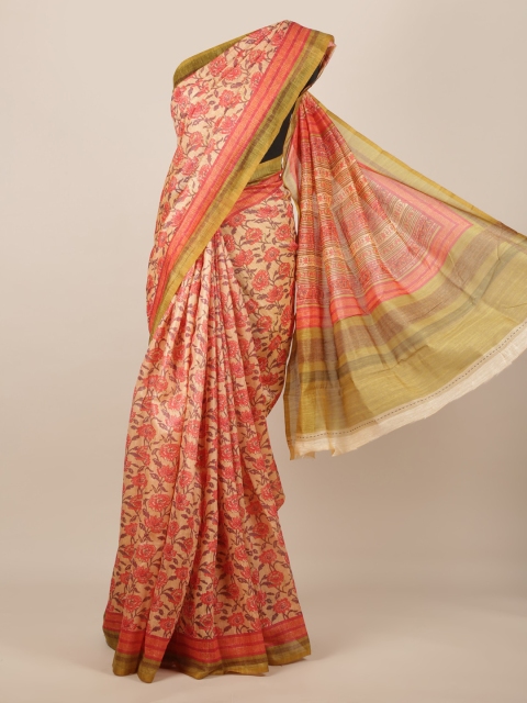 

Pothys Peach-Coloured Printed Jute Silk Saree
