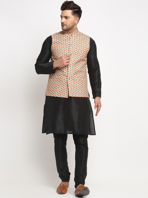 

Benstoke Men Black Solid Kurta Set with Nehru Jacket