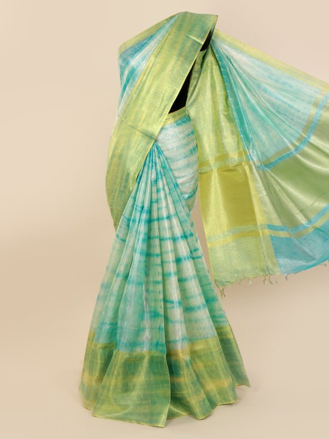 

Pothys Sea Green & Yellow Linen Blend Dyed Saree