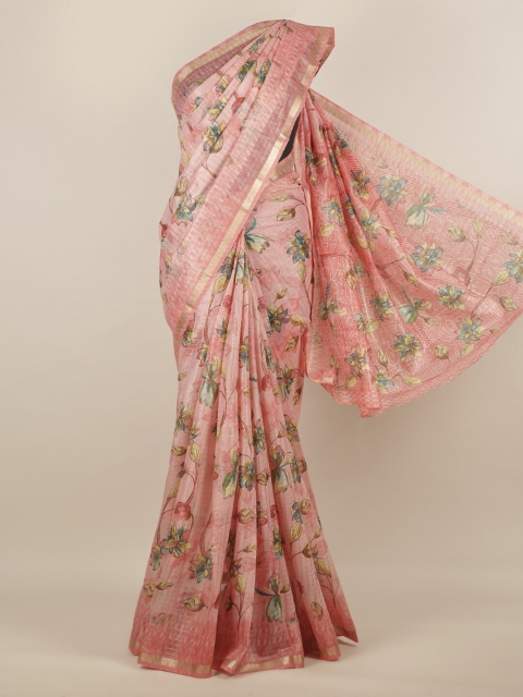

Pothys Pink Printed Jute Silk Saree