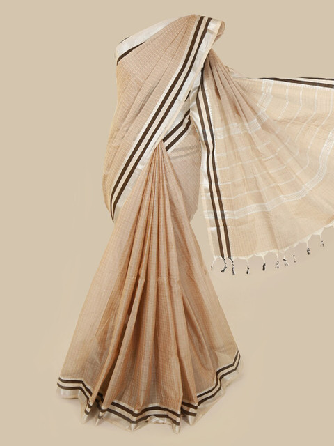

Pothys Cream-Coloured Checked Pure Cotton Saree