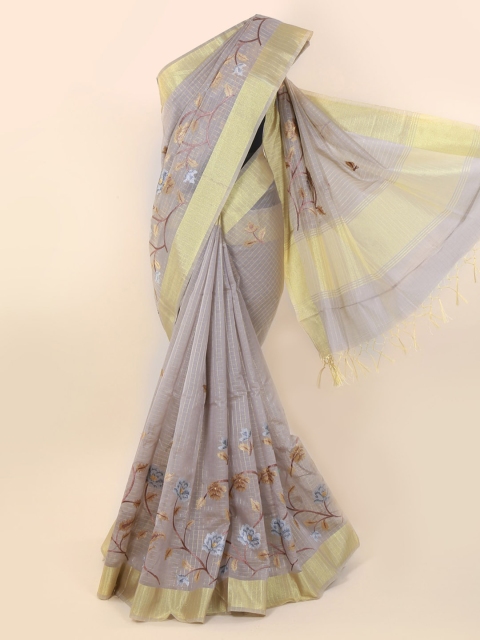 

Pothys Grey Checked Cotton Blend Saree