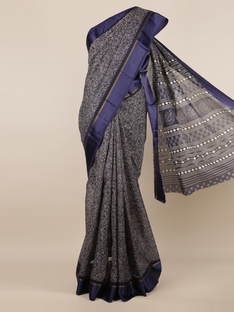 

Pothys Navy Blue & White Jute Silk Printed Saree