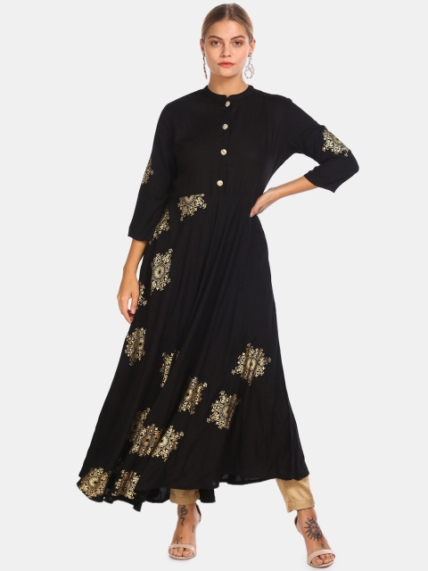 

Anahi Women Black & Gold Floral Printed kurta