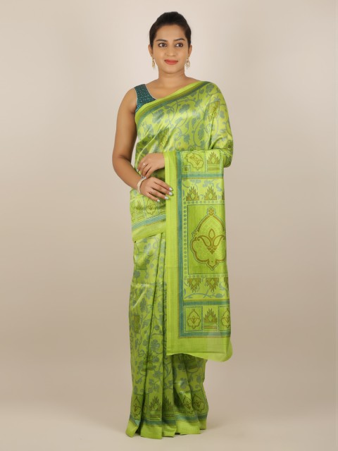 

Pothys Green Printed Jute Silk Saree