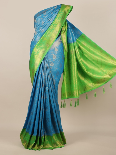 

Pothys Blue & Green Jute Silk Woven Design Saree With Tasseled Pallu