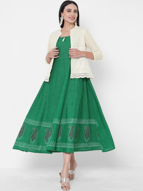 

FASHOR Women Green Solid A-Line Dress