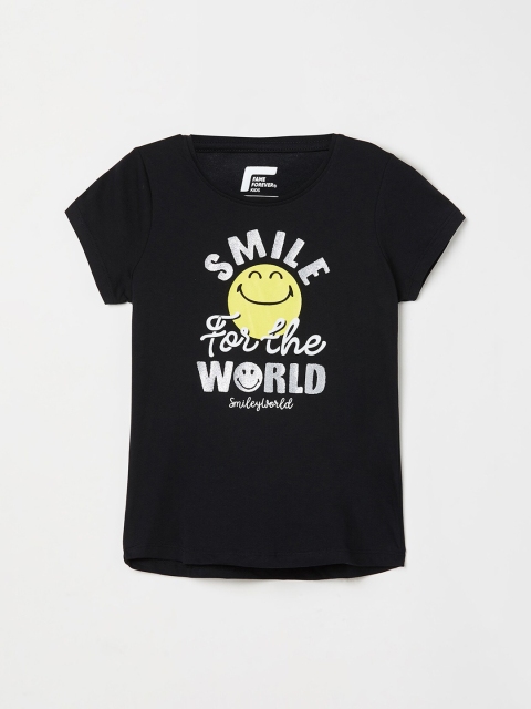 

Fame Forever by Lifestyle Girls Black & Yellow Printed Pure Cotton Regular Top