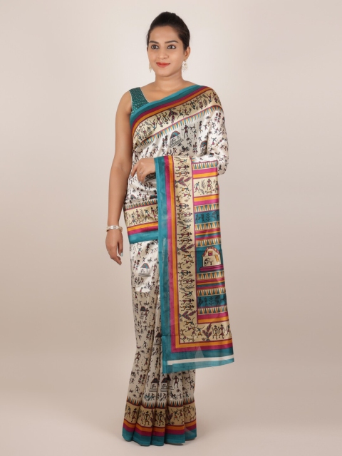 

Pothys Cream-Coloured Printed Jute Silk Saree
