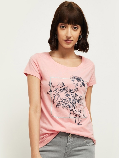 

max Women Pink Printed Round Neck T-shirt
