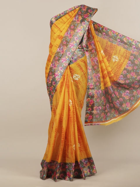

Pothys Yellow Printed Jute Silk Saree
