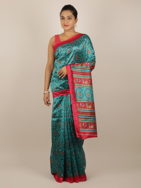 

Pothys Green & Pink Jute Silk Printed Saree