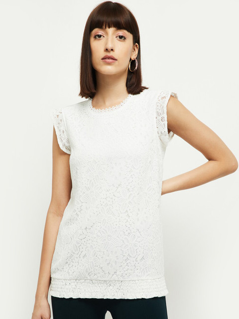 

Max Cream-Coloured Self Design Regular Top