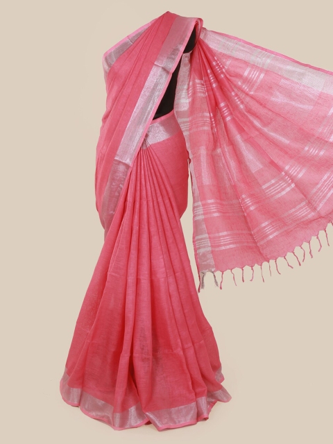 

Pothys Pink Solid Linen Blend Saree