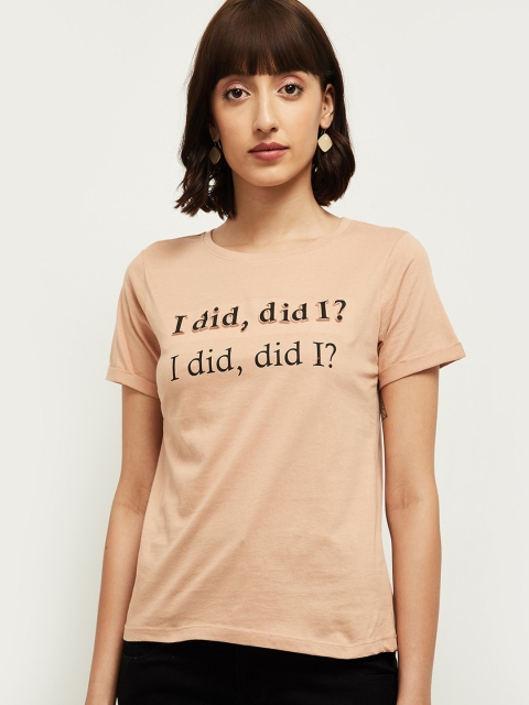 

max Women Beige Printed Round Neck T-shirt