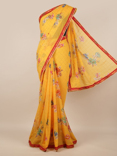 

Pothys Yellow Printed Poly Chiffon Saree