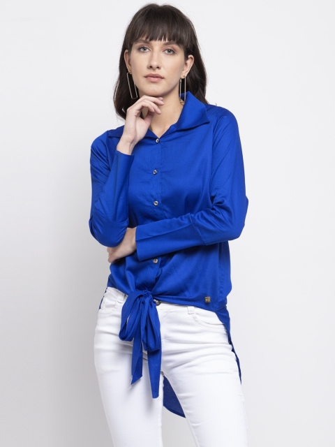 

EMBLAZE Women Blue Regular Fit Solid Tie Up Casual Shirt