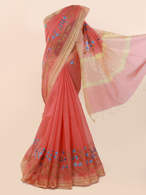 

Pothys Orange Embroidered Cotton Blend Saree
