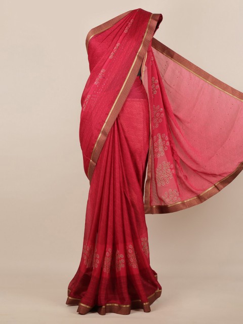 

Pothys Magenta Woven Design Poly Chiffon Saree