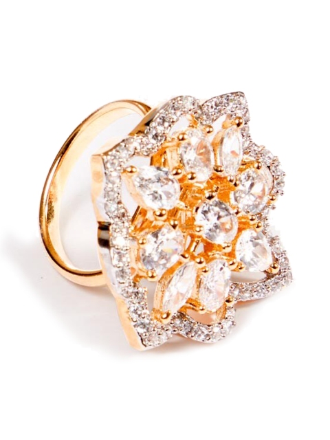 

Foxy Sperks Gold-Toned & White Stone-Studded Adjustable Finger Ring