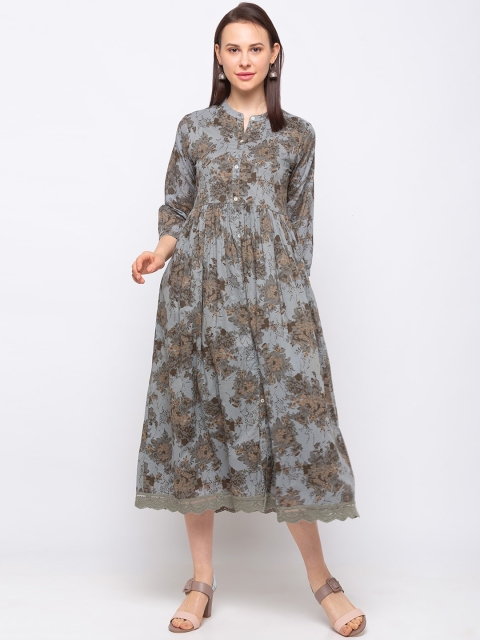 

Ethnicity Women Grey Printed A-Line Dress